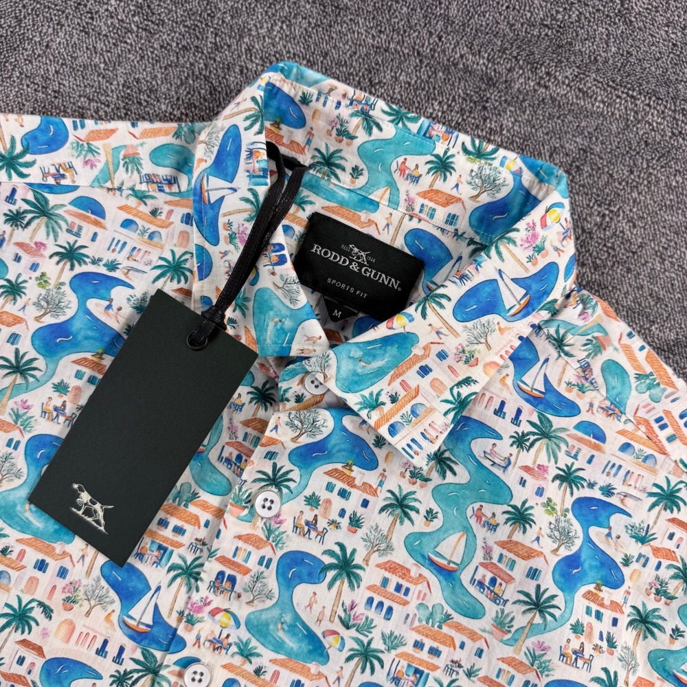 Rodd & Gunn Gap Road Shirt Sky Sports Fit Blue Mediterranean Print Mens M NWT